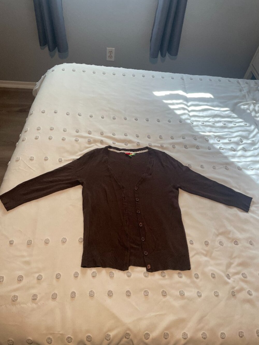 Fervour Brown Knit Cardigan — Size M, Lightweight 3/4 Sleeve Layering Piece
